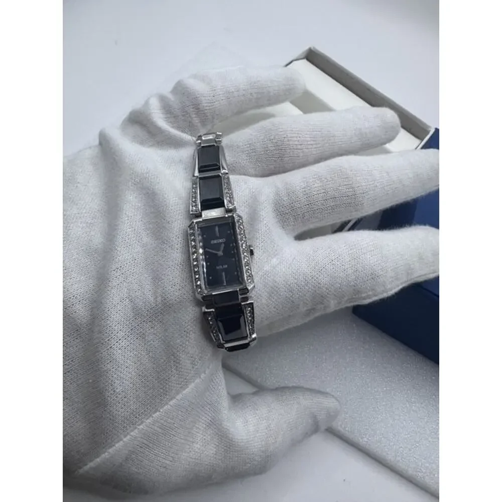 RARE SEIKO WOMEN’S SOLAR SWAROVSKI CRYSTALS BLACK DIAL WATCH SUP171